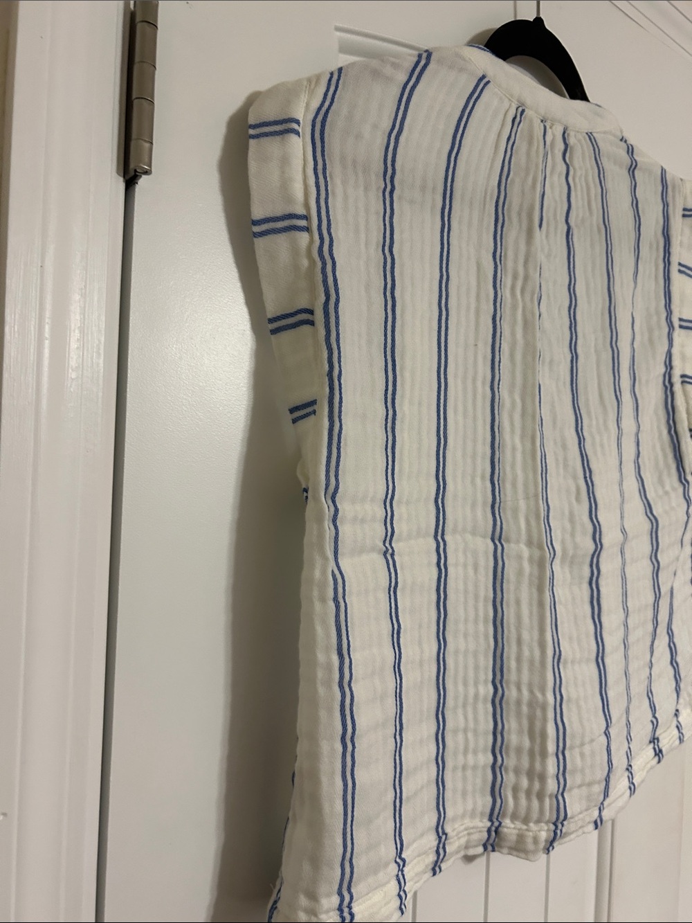 Faherty Striped Sleeveless Gauze Top in White and Blue - Picture 5 of 5